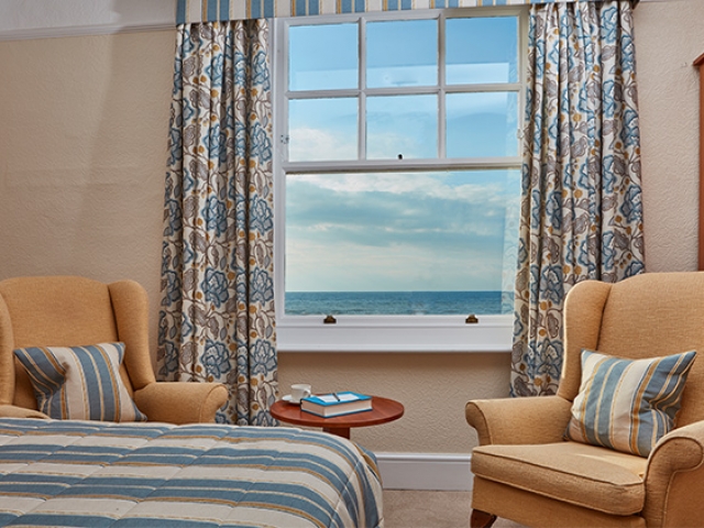 Sea view bedroom at The Royal York & Faulkner Hotel, Sidmouth