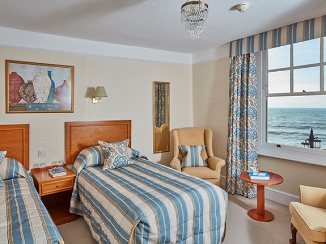 Twin sea view bedroom at The Royal York & Faulkner Hotel, Sidmouth